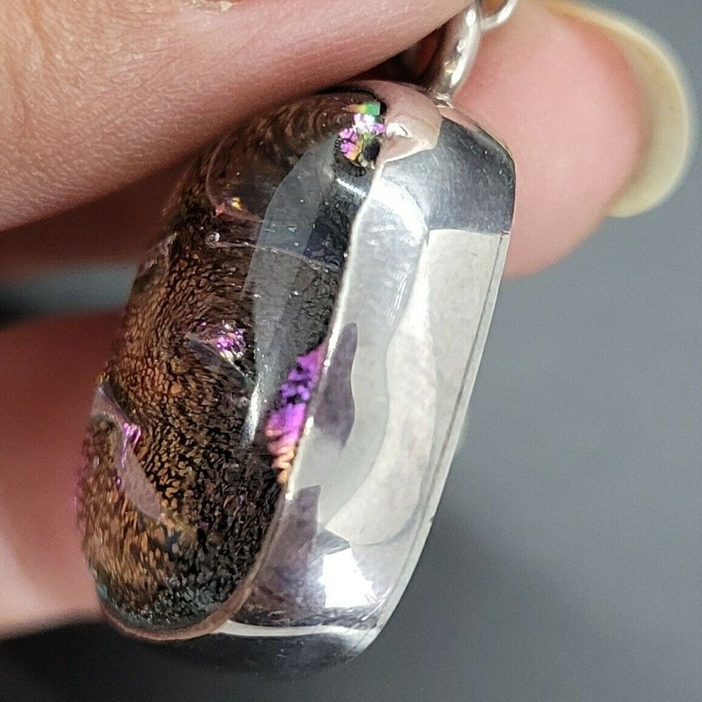 Charles Albert 950 Sterling Silver Pink Dichroic Glass Pendant Rectangular - Picture 5 of 7